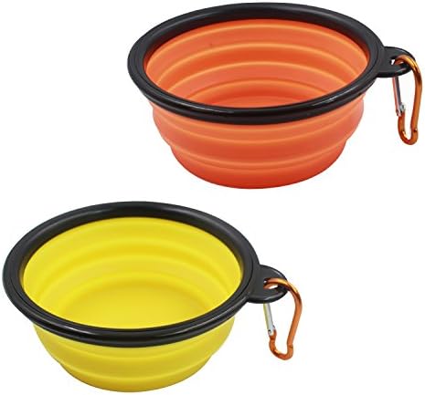 DingTai Collapsible Dog Bowl Food Water Feeding Portable Travel Bowl Pack of 2 Orange and Yellow