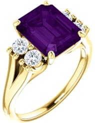 18K Yellow Gold 10.00x8.00mm Emerald Cut Amethyst and Diamond Ring -- LIFETIME WARRANTY