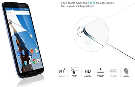 Google Nexus 6 Screen Protector, Hapurs Tempered Glass Screen Protector for Google Nexus 6 Premium High Defintion (HD) Clear Screen Protectors - Maximum Clarity, Touchscreen Accuracy, Bubble free and Industry-High 9H Hardness