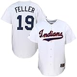 Majestic Cleveland Indians #19 Bob Feller White Throwback Replica Jersey