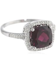 Sterling Silver Cushion Rhodolite Garnet Diamond Ring (1/6cttw, I-J Color, I2-I3 Clarity), Size 7