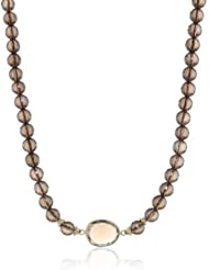 Faceted Smokey Quartz Bead Necklace with Gold Plated Sterling Silver Clasp, 16"+ 2" Extender