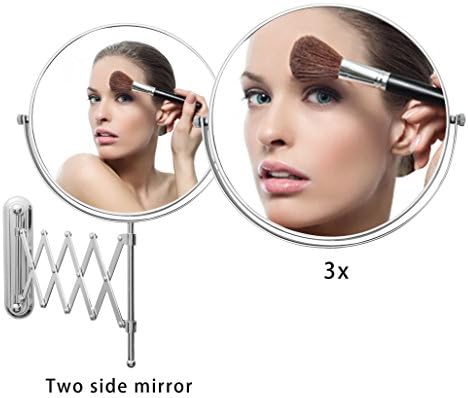 Wall Mount Two-Sided Swivel Mirror Vanity Mirror with 3x Magnification, 13.5-Inch Extension, Chrome Finish
