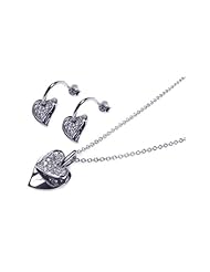 Nickel Free Sterling Silver Pendant & Earring Sets 4 Hanging Hearts With CZ Sets