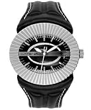 Swisspace - Montre pour homme - Bo&icirc;te acier ovale, cadran noir et bracelet cuir noir