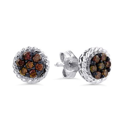 Sterling Silver 1/4 Carat tw Treated Pink Diamond Cluster Earrings