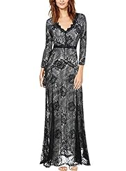 V-neck Nylon/Spandex Vintage Lace Floral Print Bridesmaid Dress/Maxi Dress 