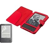 Latest 3rd Generation Kindle 3 E-Book Reader Red PU Leather Case / Cover with Clear Screen Protector - by Abacus24-7