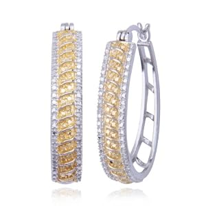 18k Gold and Rhodium Overlay Sterling Silver Diamond Accent Hoop Earrings</span>&nbsp;<span style=