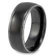 Black Plated Stainless Steel Ring with Grooved Lines (7.9 mm) - Sizes 6 - 13