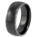 Black Plated Titanium Ring with Grooved Lines (8.0mm) - Sizes 6 - 13