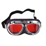 Silver-plated Frame and Clear Red Lens Right Angle Motorcycle Goggle Glasses