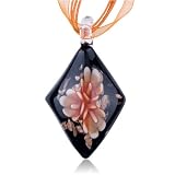 Murano Glass Orange Flower Black Diamond Dichroic Pendant Gemstone