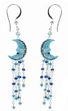 Zarah Jewelry Man in the Moon Enameled Sterling Silver & Crystal Bead Dangle Earrings