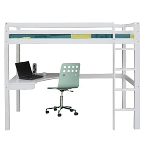 Wooden Single High Bed Loft Bed with Desk White: Amazon.co.uk: Kitchen ...