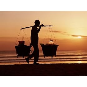 Kuta Beach, Local Vendor, Sunset, Bali, Indonesia Art Photographic Poster Print by Steve Vidler, 24x18