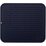 Extra Large Silicone Dish Drying Mat | Anti-Bacterial, Dish Washer Safe | Heat Resistant Trivet | 17.8 x 15.8 inch - BLACK