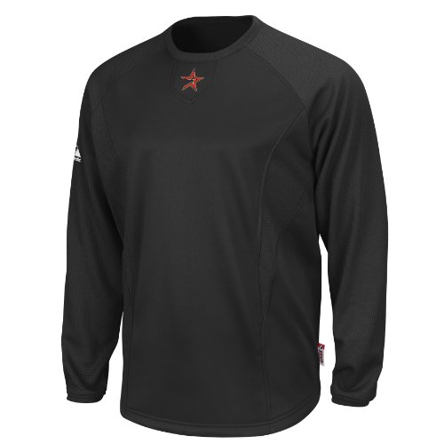 MLB Houston Astros Adult Long Sleeve Crew Tech Fleece Pllovr (Pro Black/Pro Black, X-Large)