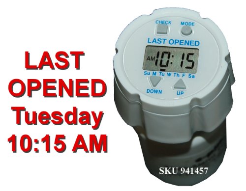 Pill Timer Easy to Set. Up to 24 Daily Alarms. Automatically LAST OPENED Day and Time. Popular e-pill TimeCap fits on Pill Bottle (included). Great gift for anyone taking pills.