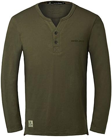 Xmenhere Men's Loose Fit Pullover v Neck Fun Long Sleeve Tee Shirt Army Green M