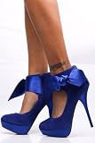 Bamboo Colada83 Royal Blue Satin Bow Platform Pump