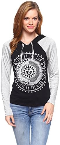 NELLA FANTASIA Womens Long Sleeve Sun and Moon Graphic Print Shirt w/Hoodie