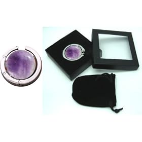 1 Gemstone Amethyst FOLDING Purse Hanger with Black Velvet Pouch and Gift Box