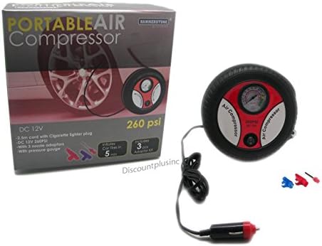 Hammerstone Car Air Compressor Mini Portable Car Bicycle Ball ATV Hand Truck Air Compressor, 260 PSI DC 12V Air Compressor, Auto Inflatable Pumps Electric Tire Inflator Tire Air Compressor