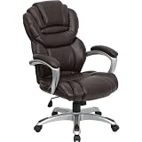 Brown Leather Executive Office Chair with Leather Padded Loop Arms