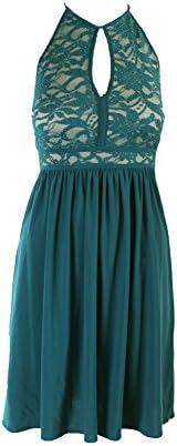 Morgan & Co. Juniors Green Sleeveless Lace Glitter Halter Dress -