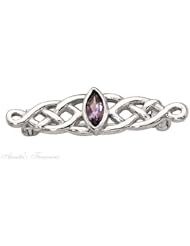 Sterling Silver Amethyst Celtic Weave Brooch Pin
