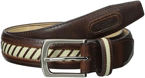 Greg Norman Men's Canvas Inlay Belt, Brown/Khaki, 36