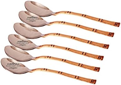 Indian Craft Villa Handmade Indian Copper Set Of 6 Spoon Stainless Steel Table Spoon Set 8.0" (Inch)