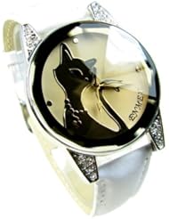 Womens Ladies Pretty Cute Elegant White Kitty Cat Bracelet Wrist Watch Beautiful