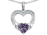 Celtic Love by Kelly Hands Holding 8mm Heart 1 inch Claddagh Pendant With Simulated Alexandrite in .925 Sterling Silver