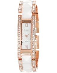 Armitron Womens 75/5033WTRG Swarovski Crystal Accented White Ceramic Link Rosegold-Tone Bracelet Watch