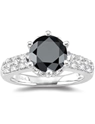2.65 Cts Black Diamond & 0.43 Cts White Diamond Ring in 18K White Gold