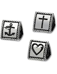 Sterling Silver Faith, Hope, Love Trilogy Bead **Fits Perfectly with Pandora Trollbead Moress Chamilia and compatible European Charm Bead Brands.