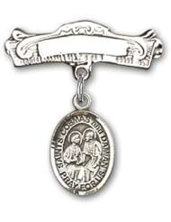 Sterling Silver Baby Badge with Sts. Cosmas & Damian Charm and Arched Polished Badge Pin