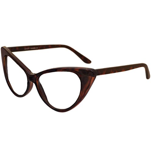Extreme Cateyes Retro Vintage Celebrity Inspired High Fashion Pointed Frame Sunglasses - Several Colors Available! (Tortoise - Clear Lens)