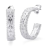 Sterling Silver 5.5/24mm Round Diamond Cut Beaded Hoop Earrings