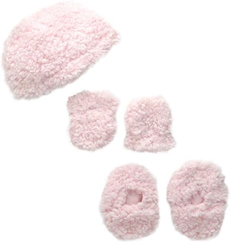 Lovespun Baby-Girls Newborn Pink 3 Piece Hat Mitten and Bootie Set