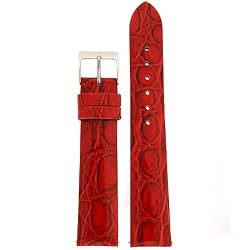 Mens Watch Band Crocodile Grain Red Glossy Built-In Spring Bars 18 millimeter