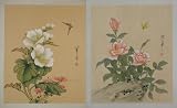 Pair of Original Chinese Watercolors -Vintage Painting of Butterflies and Flowers