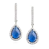 Sterling Silver Synthetic Sapphire & Cubic Zirconia Drop Earrings by Cheline