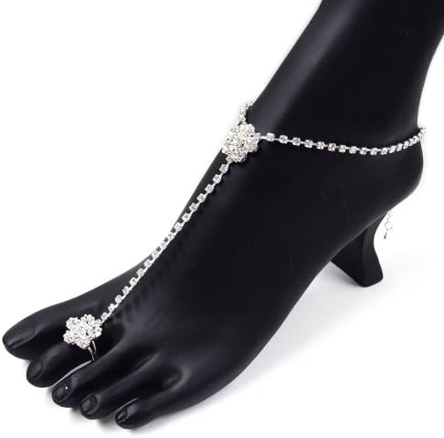 New Rhinestone Pattern Elegant Sexy Daisy Anklet Belly Dance Dancer Bridal with Toe Ring Slave Anklet Barefoot Sandal