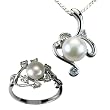 Entwining Vine Cultured Pearl Cubic Zirconia Platinum Overlay Sterling Silver Pendant Necklace 16" & Ring Set, White
