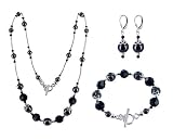 Swarovski Crystal Faux Pearl Sterling Silver Necklace Set
