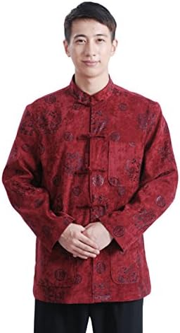 BoutiqueOrient Male Panne Blazer Chinese Dragon Print Jacket, Red, L