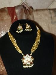 Lakh Kundan Copper Finish Necklace Jewelry Set Belly Dance/Dangling Earrings(Brand New) Free Shipping